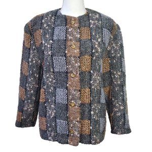 John Meyer Womens Blazer Size 10 Multicolored Tweed Blend Jacket Check Plaid